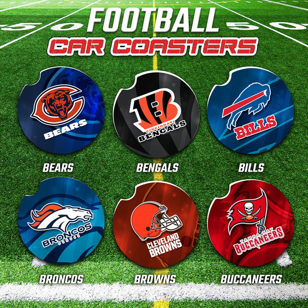 Football Car Coasters, Football Car Coaster, NFL Gifts, NFL Car Accessories, NFL Car Coasters