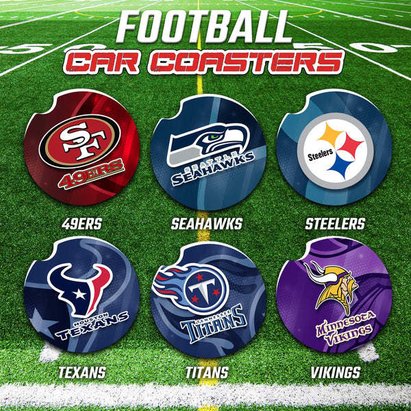 Football Car Coasters, Football Car Coaster, NFL Gifts, NFL Car Accessories, NFL Car Coasters