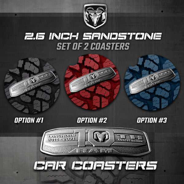 Ram Longhorn Car Coasters, Ram 10th Anniversary Longhorn Sandstone Car Coasters, Ram Accessories