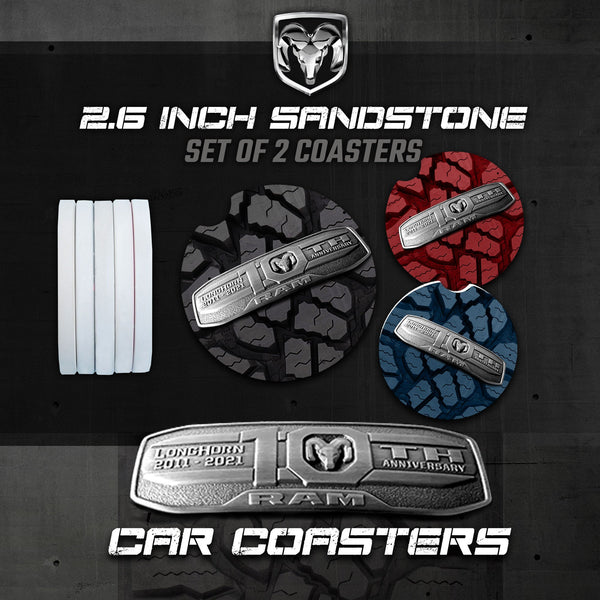 Ram Longhorn Car Coasters, Ram 10th Anniversary Longhorn Sandstone Car Coasters, Ram Accessories