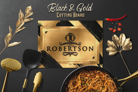 Gold and Black Cutting Board, Personalized Cutting Board for Bar, Kitchen Decor, Housewarming Gift, Glass Cutting Board