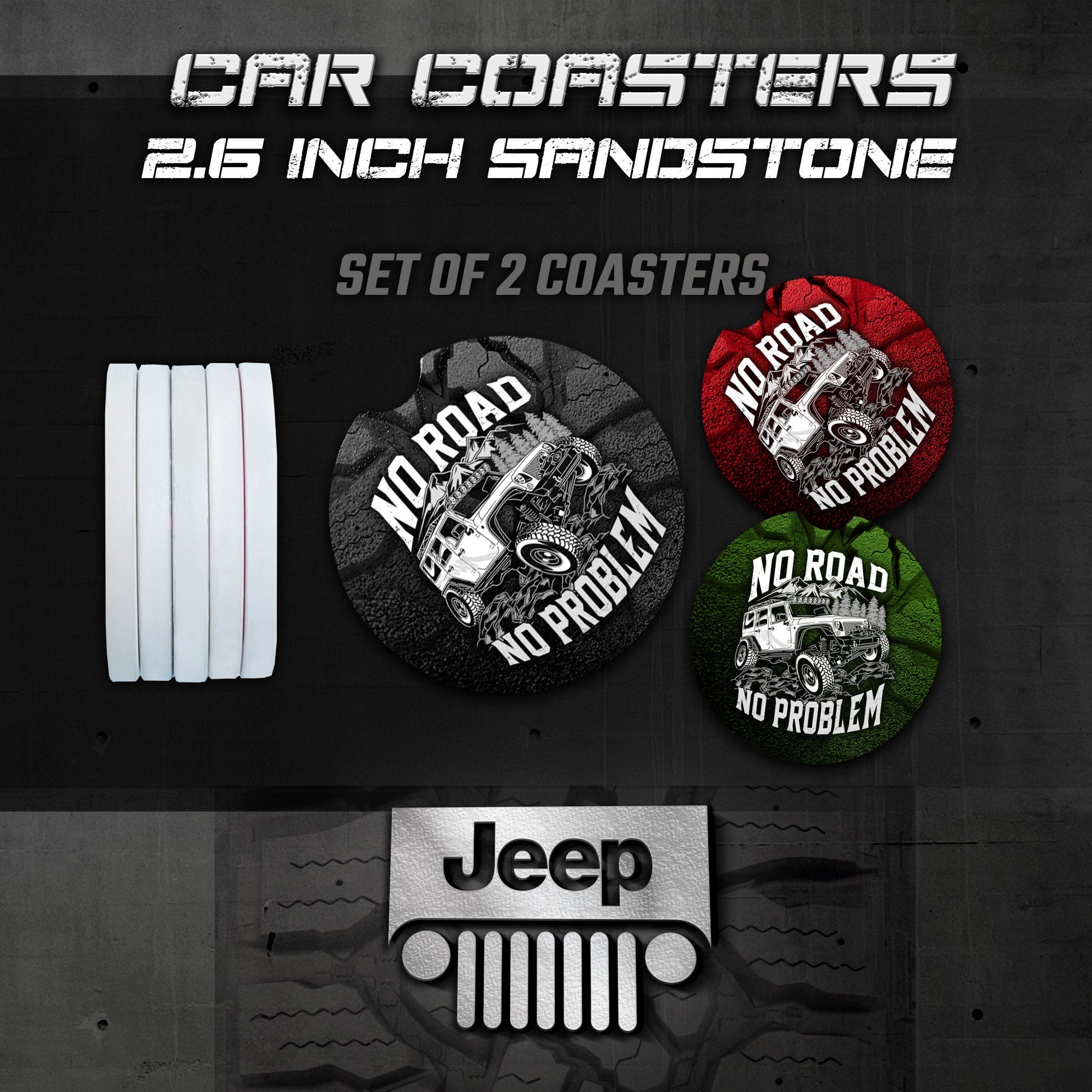 Jeep Car Coasters, Wrangler Car Coasters, Jeep Sandstone Car Coasters, Jeep Accessories