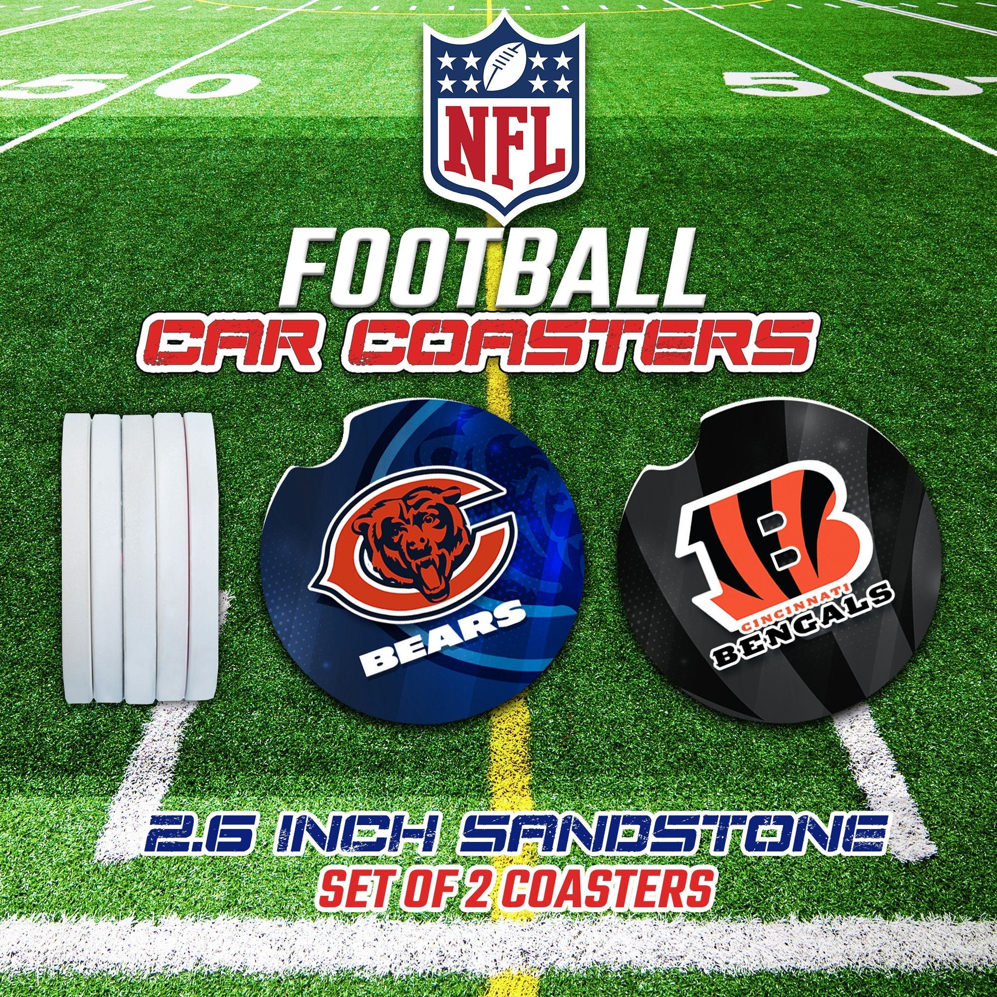 Football Car Coasters, Football Car Coaster, NFL Gifts, NFL Car Accessories, NFL Car Coasters